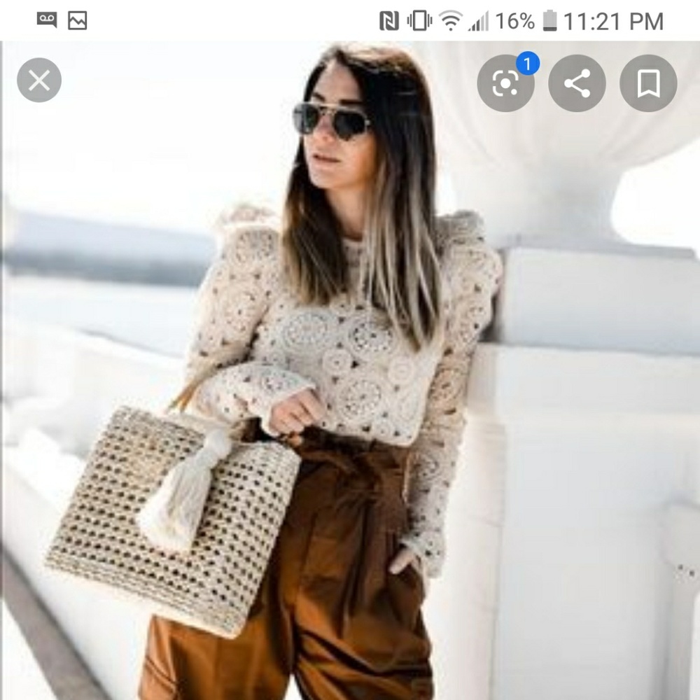 Zara crocheted textured weave balloon sleeves top - Picture 2 of 7